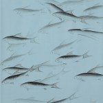 Обои ручная роспись Fishes Original colourway on Duck Egg dyed silk варинант исполнения - 1 | Loft Concept в Екатеринбурге