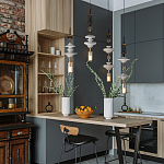 Подвесной светильник с белыми стеклянными элементами и бронзовыми вставками Высота 90 см Gabriel Scott Luna варинант исполнения - 8 | Loft Concept в Екатеринбурге