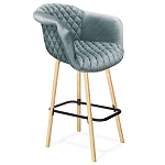 Барный стул со спинкой и мягкой обивкой с ромбами на 4-х деревянных ножках Голубой Велюр Ava Charm варинант исполнения - 1 | Loft Concept в Екатеринбурге
