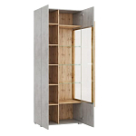 Шкаф-витрина с фасадом цвета серый бетон и стеклянными дверками Grace of Furniture варинант исполнения - 3 | Loft Concept в Екатеринбурге