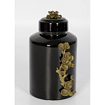 Банка с крышкой из фарфора с бронзовым цветочным элементом Eden Garden варинант исполнения - 2 | Loft Concept в Екатеринбурге