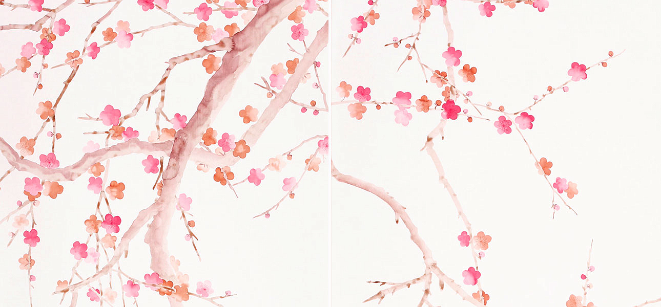 Обои ручная роспись Plum Blossom Bleached on Bleached White dyed silk Обои ручная роспись Plum Blossom Bleached on Bleached White dyed silk - Loft-Concept в Екатеринбурге