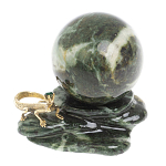 Шар с декором в виде бронзовой ящерицы на подставке из натурального камня Змеевик Natural Stone Spheres 4.5 см варинант исполнения - 1 | Loft Concept в Екатеринбурге