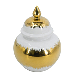 Ваза белая с крышкой и золотистыми фрагментами 24 см Chinoiserie Ceramics варинант исполнения - 1 | Loft Concept в Екатеринбурге