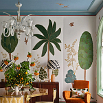 Обои с вышивкой ручной работы Mughal Trees Original colourway on linen варинант исполнения - 5 | Loft Concept в Екатеринбурге