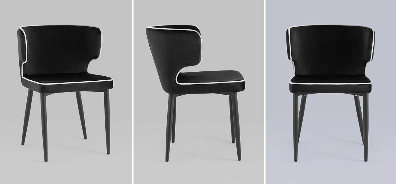 Стул Mateo Chair Черный Велюр с Белым кантом Стул Mateo Chair Черный Велюр с Белым кантом - Loft-Concept в Екатеринбурге