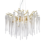 Люстра золотого цвета с декоративными ветками и длинными прозрачными стеклянными подвесами в форме сосулек Droplet Chandelier варинант исполнения - 1 | Loft Concept в Екатеринбурге