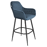 Барный стул со спинкой и подлокотниками на 4-х металлических ножках Douglas Rhombus Синий Велюр варинант исполнения - 1 | Loft Concept в Екатеринбурге