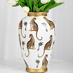 Ваза белая овальная с рисунком леопардов и золотыми акцентами LEOPARD Collection варинант исполнения - 2 | Loft Concept в Екатеринбурге