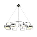 Люстра светодиодная с 8-ю прозрачными плафонами цилиндрической формы из акрила и стекла с пультом для регулировки света Glass Lamp Chromium варинант исполнения - 2 | Loft Concept в Екатеринбурге