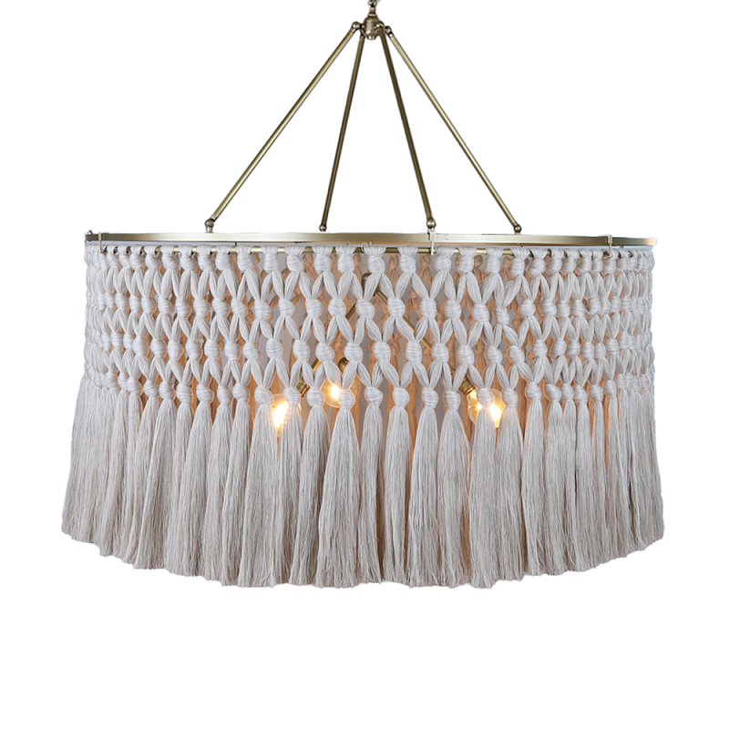 Люстра круглая плетеная с бахромой Wicker Tassel Chandelier Молочный Люстра круглая плетеная с бахромой Wicker Tassel Chandelier Молочный в Екатеринбурге | Loft Concept