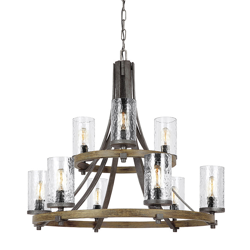 Люстра с цилиндрическим плафонами из толстого волнистого стекла в индустриальном стиле Feiss Черный Коричневый Прозрачное Стекло в Екатеринбурге | Loft Concept 