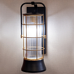 Настенный фонарь цилиндрической формы с рифленым стеклом в золотом каркасе на черном прямоугольном основании Eurofase варинант исполнения - 10 | Loft Concept в Екатеринбурге