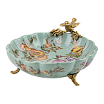 Блюдо из голубого фарфора с бронзовой птичкой Blue Garden варинант исполнения - 1 | Loft Concept в Екатеринбурге