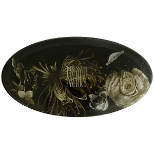 Шкатулка из эпоксидной смолы с цветами черная Epoxy Resin Oval Box Black