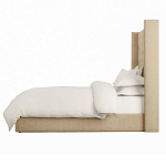 Кровать двуспальная бежевая с основанием из массива дерева с мягким изголовьем Flax Beds варинант исполнения - 2 | Loft Concept в Екатеринбурге