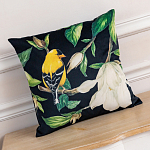 Декоративная подушка чёрная с изображением птиц и цветов Blooming Birds варинант исполнения - 2 | Loft Concept в Екатеринбурге