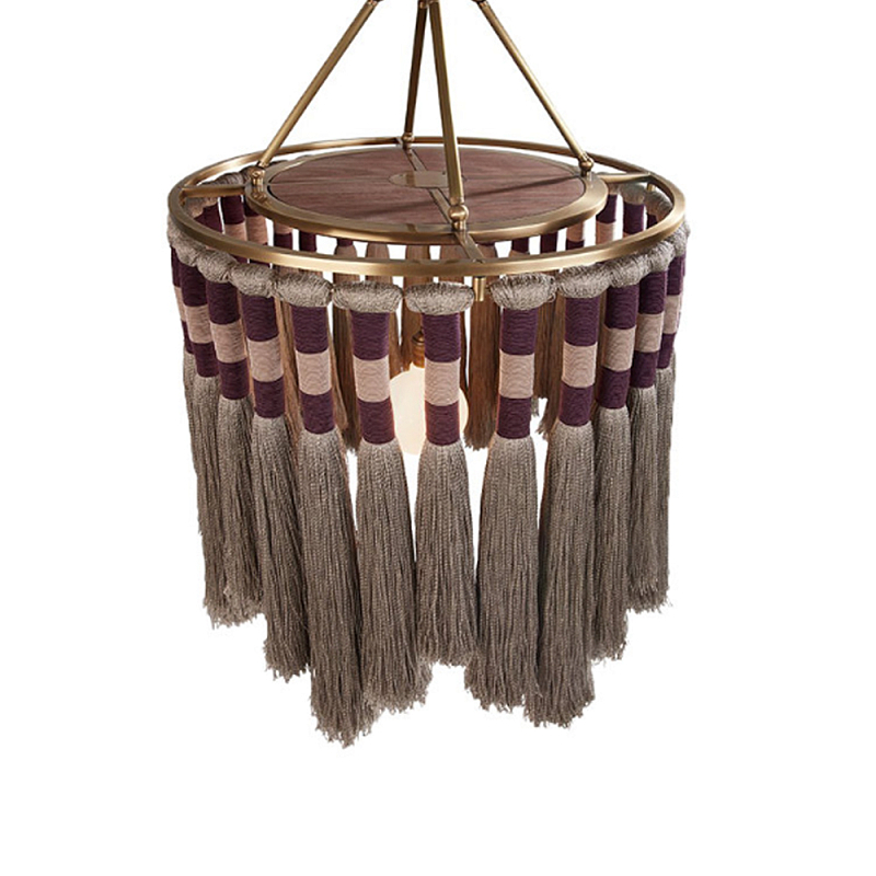 Люстра круглая плетеная с кисточками Walnut Chandelier Tassels Boho Style Орех Латунь Люстра круглая плетеная с кисточками Walnut Chandelier Tassels Boho Style Орех Латунь в Екатеринбурге | Loft Concept