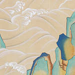 Обои ручная роспись Matsushima Waves Kano on Edo Straw India tea paper варинант исполнения - 2 | Loft Concept в Екатеринбурге