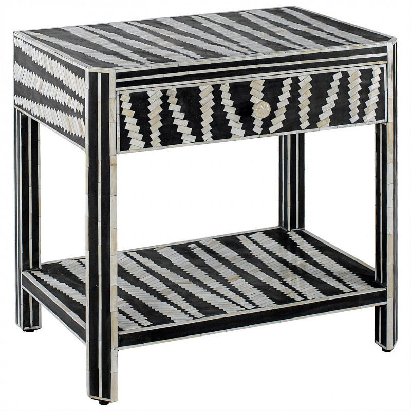 Тумбочка Black&white Indian Bone Inlay nightstand Черно-белый в Екатеринбурге | Loft Concept 