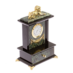 Часы настольные с декором в виде льва из натурального камня Нефрит Lion Stone Clock варинант исполнения - 2 | Loft Concept в Екатеринбурге