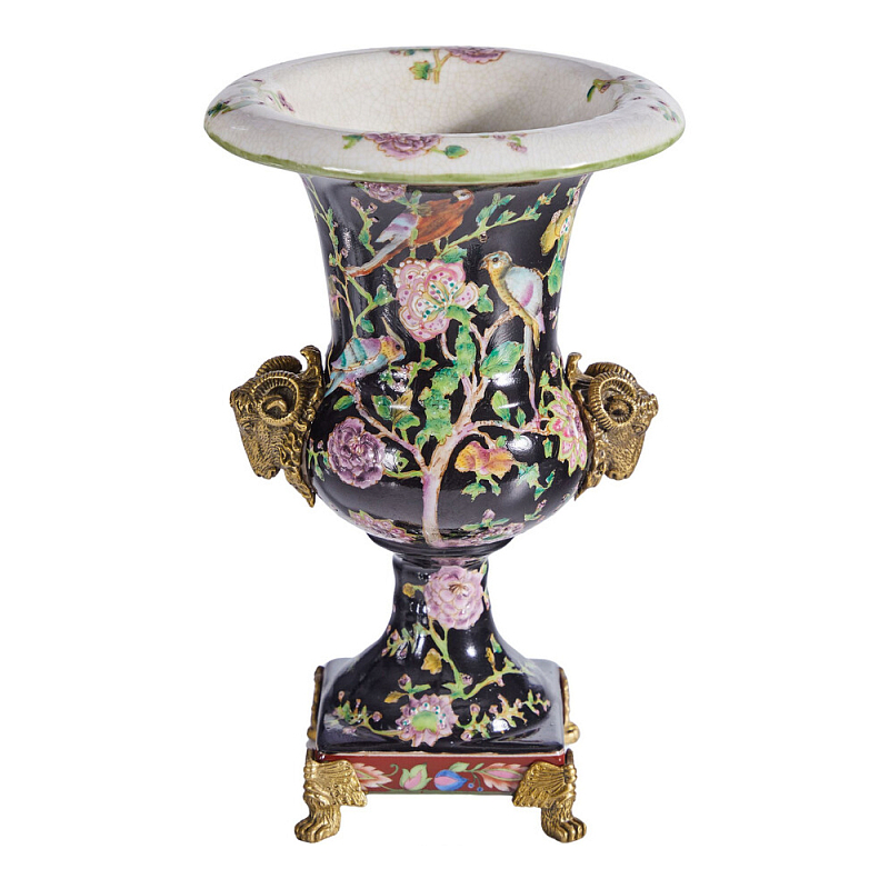 Ваза черная с овнами из фарфора с бронзовыми элементами Bronze Aries Бронза Мульти в Екатеринбурге | Loft Concept 