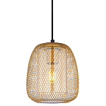 Подвесной светильник со стеклянным плафоном цилиндрической формы и металлической сеткой Metal Mesh Gold варинант исполнения - 1 | Loft Concept в Екатеринбурге