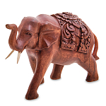 Статуэтка из дерева суар в виде слона в традиционном облачении Elephant in blanket варинант исполнения - 1 | Loft Concept в Екатеринбурге