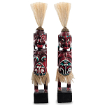 Комплект из 2-х деревянных статуэток Asmat Straw Headdress Statuettes Red Turquoise варинант исполнения - 4 | Loft Concept в Екатеринбурге