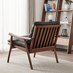 Кресло c каркасом из массива дерева и мягкой кожаной обивкой Walnut Armchair варинант исполнения - 4 | Loft Concept в Екатеринбурге