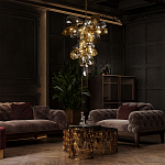 Люстра подвесная вытянутой формы с плафонами из стекла и металла с тремя вертикальными подвесками Gilded Mirage  варинант исполнения - 9 | Loft Concept в Екатеринбурге