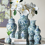 Ваза с крышкой и зелено-голубым рисунком на белом фоне 51 см Blue & White Ornament варинант исполнения - 6 | Loft Concept в Екатеринбурге