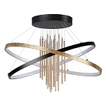 Люстра подвесная с 2-мя пересекающимися круглыми подвесами в черном и золотистом цвете и вертикальными подвесками Ring Horizontal варинант исполнения - 1 | Loft Concept в Екатеринбурге