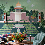 Обои ручная роспись Mahal Garden Original colourway on blue painted Xuan paper варинант исполнения - 1 | Loft Concept в Екатеринбурге