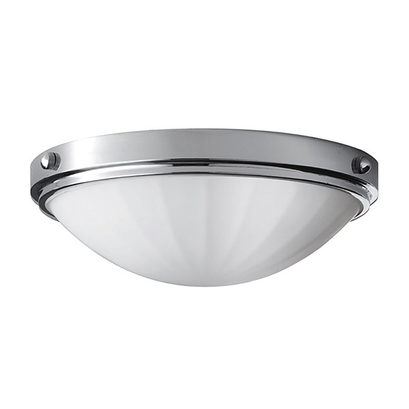 Потолочный светильник для ванных комнат цвета хром с белым матовым ребристым плафоном в форме полусферы Feiss Хром Белый в Екатеринбурге | Loft Concept 