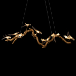 Люстра подвесная линейная с прозрачными стеклянными птичками на ветвях Serip Voa варинант исполнения - 7 | Loft Concept в Екатеринбурге