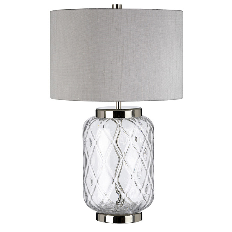 Настольная лампа с цилиндрическим абажуром и прозрачным стеклянным основанием Quintiesse Никель Темно-синий Прозрачное Стекло Серый в Екатеринбурге | Loft Concept 