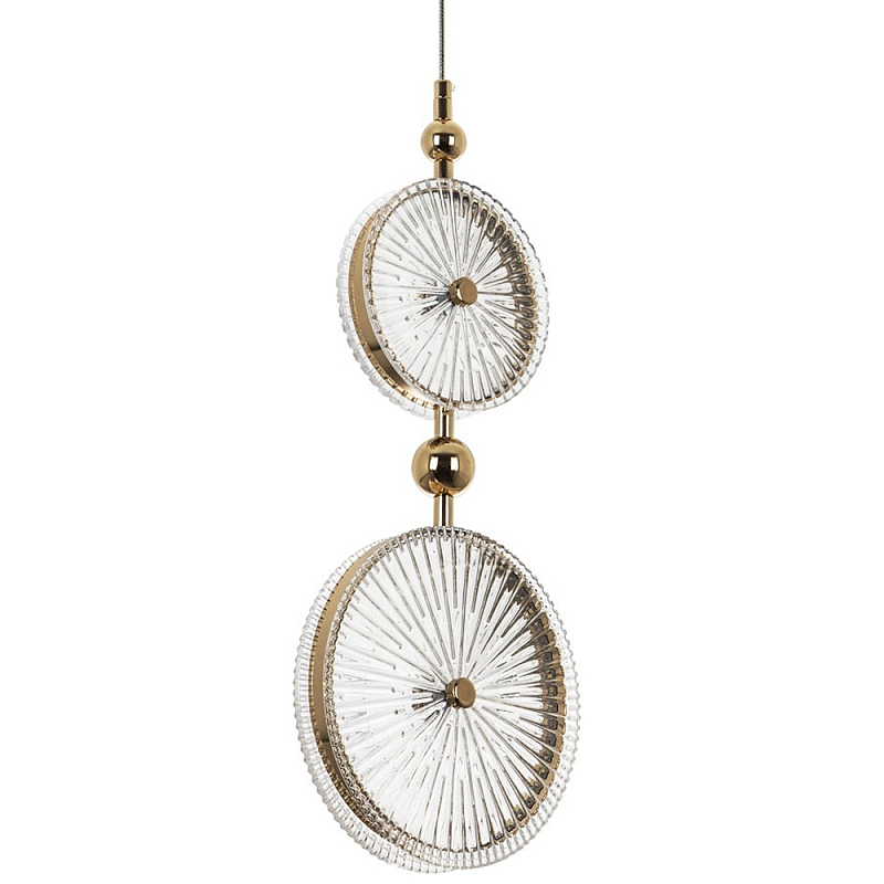 Подвесной светильник с круглым плафоном из рельефного стекла Peony Glass Gold Hanging Lamp Прозрачный Глянцевое золото в Екатеринбурге | Loft Concept 