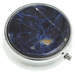 Таблетница карманная круглая с 3-мя отделениями с зеркалом и накладкой из натурального камня Содалит Silver Stone Pillboxes варинант исполнения - 1 | Loft Concept в Екатеринбурге