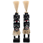 Комплект из 2-х деревянных статуэток Asmat Straw Headdress Statuettes Black Turquoise варинант исполнения - 1 | Loft Concept в Екатеринбурге