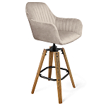 Барный стул со спинкой и подлокотниками на 4-х коричневых деревянных ножках Бежевый Велюр Ava Charm варинант исполнения - 1 | Loft Concept в Екатеринбурге