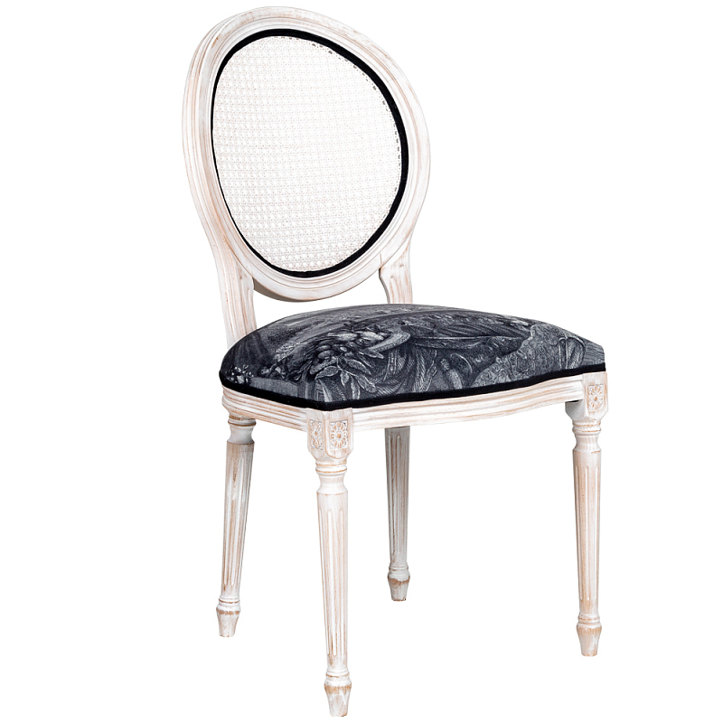 Стул с ротанговой спинкой Palace Gardens Stool Черно-белый Белый винтажная патина   в Екатеринбурге | Loft Concept 