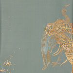Обои ручная роспись в стиле Арт-деко Whistler Peacocks Golden colourway on Blue Grey dyed silk варинант исполнения - 1 | Loft Concept в Екатеринбурге