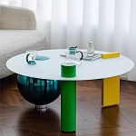 Дизайнерский журнальный стол с круглой белой столешницей на 3-х геометрических ножках Tajefox варинант исполнения - 3 | Loft Concept в Екатеринбурге