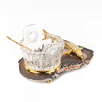 Икорница с ложкой с декором "Кадушка" с гравировкой на подставке из натурального камня Агат Decorative Cavair Dishes варинант исполнения - 3 | Loft Concept в Екатеринбурге