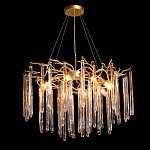 Люстра подвесная золотого цвета с разветвленными ветвями и прозрачными стеклянными подвесками Droplet Chandelier варинант исполнения - 3 | Loft Concept в Екатеринбурге