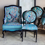 Стул из массива бука бирюзовый с изображением птиц в саду Turquoise Chinoiserie Blue Bird Chair варинант исполнения - 6 | Loft Concept в Екатеринбурге