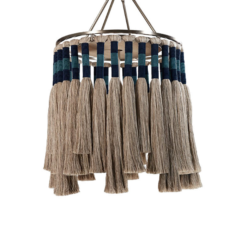 Люстра круглая плетеная с кисточками цвета серый дуб Boho Tassel Chandelier Серый Синий Никель Люстра круглая плетеная с кисточками цвета серый дуб Boho Tassel Chandelier Серый Синий Никель в Екатеринбурге | Loft Concept