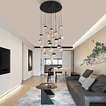 Люстра каскадная с черным круглым основанием 27 подвесов Celestial Waltz варинант исполнения - 5 | Loft Concept в Екатеринбурге