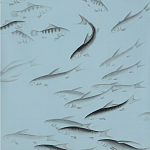 Обои ручная роспись Fishes Original colourway on Duck Egg dyed silk варинант исполнения - 2 | Loft Concept в Екатеринбурге